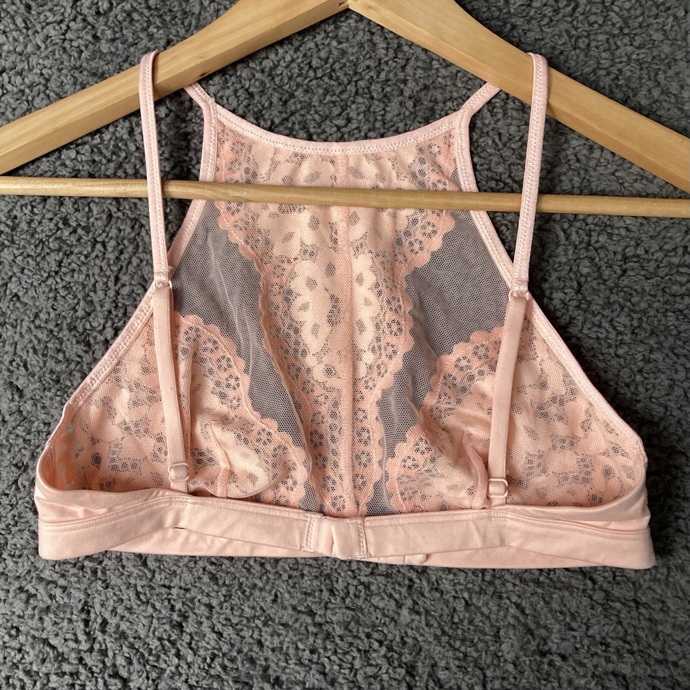 Body By Victoria Halter Bralette  Multiway Peach Lace Sheer High Neck Bra S